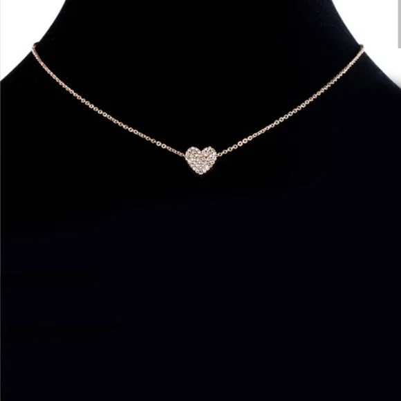 Dainty pave rhinestone heart charm necklace with bonus earrings in rose … - Picture 2 of 6